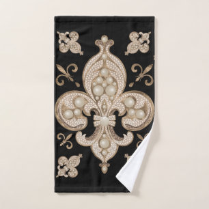 Fleur-de-lis luxury pearl and gold ornament bath towel set