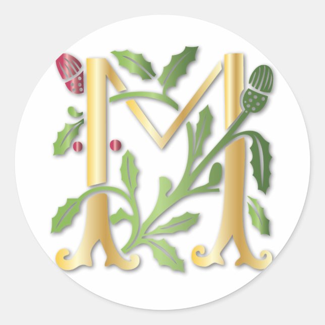 Fleur-de-lis M Monogram Classic Round Sticker (Front)