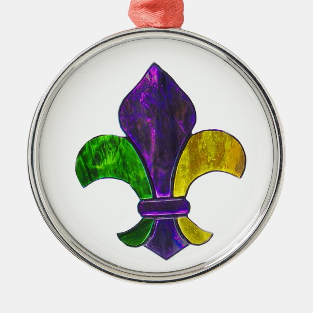 Fleur De Lis Mardi Gra add text Metal Tree Decoration (Front)