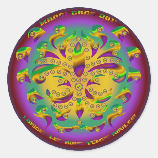 Fleur de lis Mardi Gras 2011 V-1 Classic Round Sticker (Front)