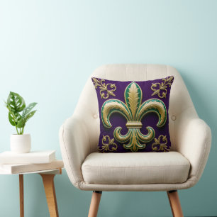 Fleur de lis Mardi Gras Decorative Throw Pillow