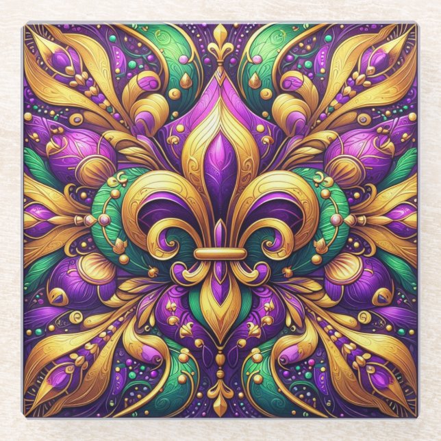 fleur de lis mardi gras glass coaster (Front)