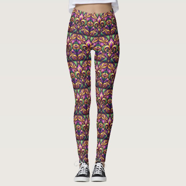 fleur de lis mardi gras leggings (Front)