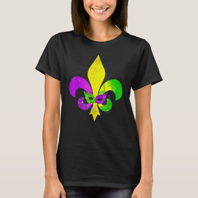 Fleur De Lis Mardi Gras Mask New Orleans Carnival  T-Shirt (Front)