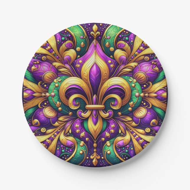 fleur de lis mardi gras paper plate (Front)