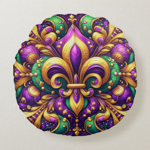 fleur de lis mardi gras round cushion