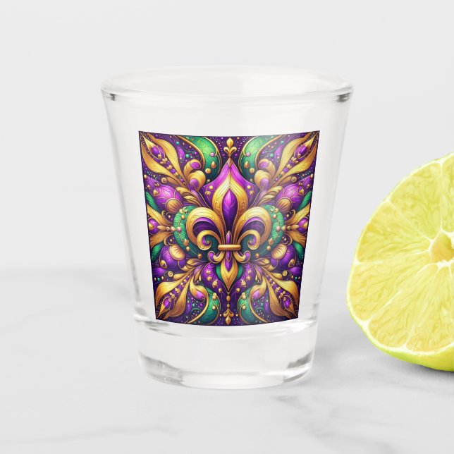 fleur de lis mardi gras shot glass (Front)