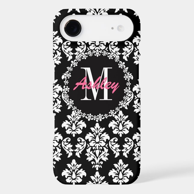Fleur de Lis Monogram Damask Pattern Case-Mate iPhone Case (Back)