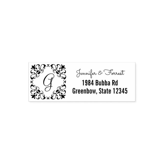 Fleur De Lis Monogram | Elegant Wedding Names Self-inking Stamp (Design)