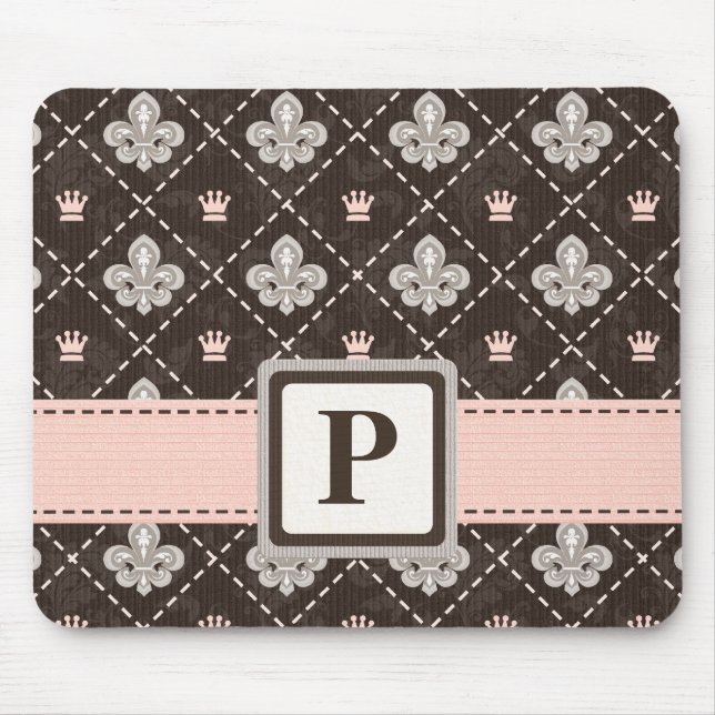 Fleur De Lis Monogram Mouse Pad Pink Ribbon (Front)