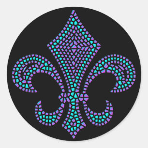 Fleur De Lis Mosaic Bevel Pastel Classic Round Sticker