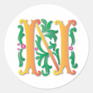 Fleur-de-lis N Monogram Classic Round Sticker