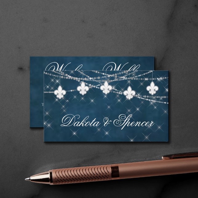 Fleur de Lis Navy Blue Light | Rustic Wishing Well Enclosure Card (Creator Uploaded)
