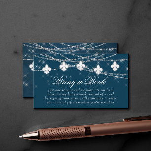 Fleur de Lis Navy Blue Lights   Bring Baby a Book Enclosure Card