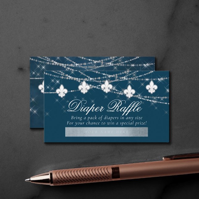 Fleur de Lis Navy Blue Lights | Diaper Raffle Enclosure Card (Creator Uploaded)