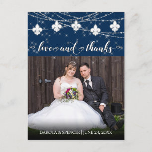 Fleur de Lis Navy Blue Lights   Love and Thanks Postcard