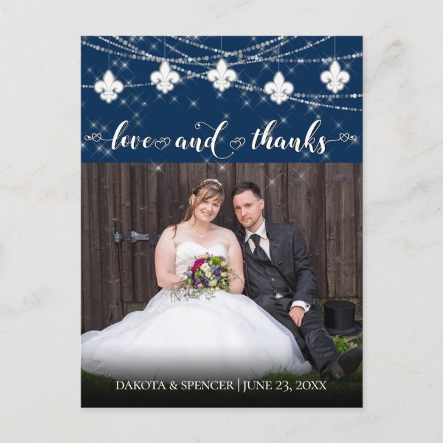 Fleur de Lis Navy Blue Lights | Love and Thanks Postcard (Front)