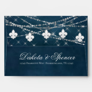 Fleur de Lis Navy Blue Lights Return Address Envelope