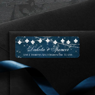 Fleur de Lis Navy Blue Lights Rustic Address