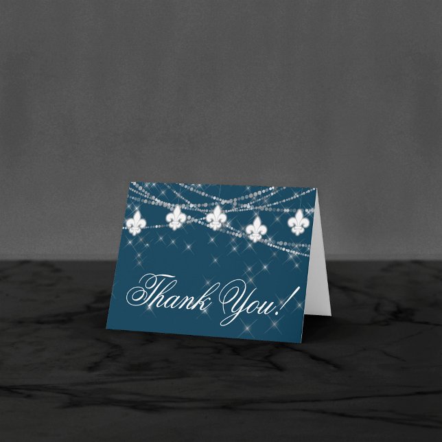 Fleur de Lis Navy Blue Lights | Rustic Chic Photo Thank You Card (Creator Uploaded)