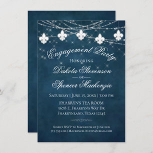 Fleur de Lis Navy Blue Lights   Rustic Engagement Invitation