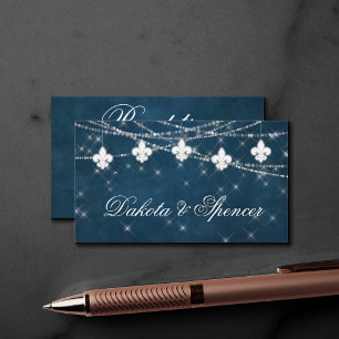 Fleur de Lis Navy Blue Lights Rustic Reception Enclosure Card