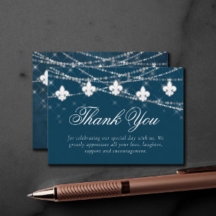 Fleur de Lis Navy Blue Lights   Rustic Thank You Enclosure Card