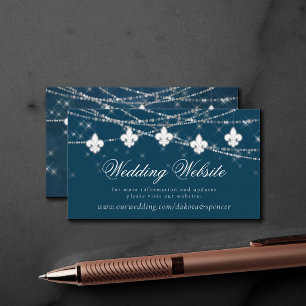 Fleur de Lis Navy Blue Lights Wedding Website Enclosure Card