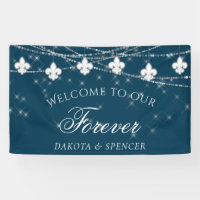 Fleur de Lis Navy Blue Lights | Welcome To Forever