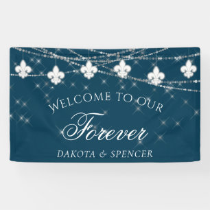 Fleur de Lis Navy Blue Lights Welcome To Forever Banner