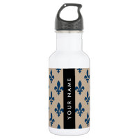 Fleur de Lis, Navy Blue on Beige, Royal, Your Name