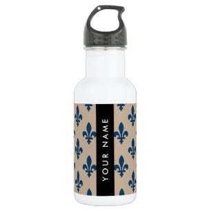 Fleur de Lis, Navy Blue on Beige, Royal, Your Name 532 Ml Water Bottle