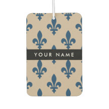Fleur de Lis, Navy Blue on Beige, Royal, Your Name