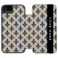 Fleur de Lis, Navy Blue on Beige, Royal, Your Name