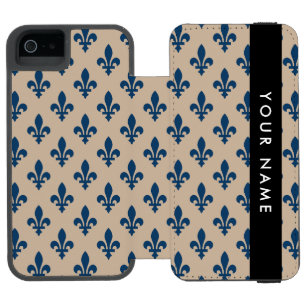 Fleur de Lis, Navy Blue on Beige, Royal, Your Name Incipio Watson™ iPhone 5 Wallet Case