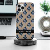 Fleur de Lis, Navy Blue on Beige, Royal, Your Name