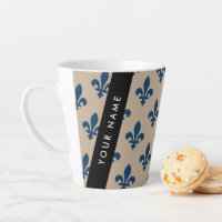 Fleur de Lis, Navy Blue on Beige, Royal, Your Name
