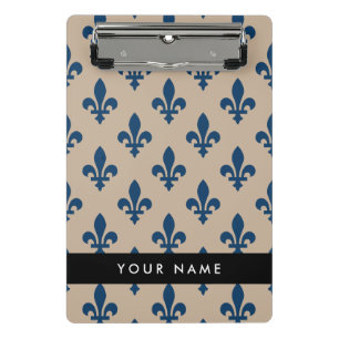 Fleur de Lis, Navy Blue on Beige, Royal, Your Name Mini Clipboard