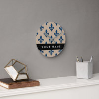 Fleur de Lis, Navy Blue on Beige, Royal, Your Name