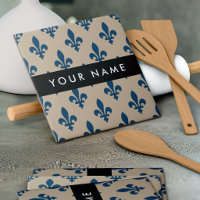 Fleur de Lis, Navy Blue on Beige, Royal, Your Name