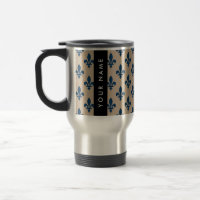 Fleur de Lis, Navy Blue on Beige, Royal, Your Name