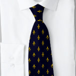 Fleur De Lis Navy Blue Yellow| Tie<br><div class="desc">The French royal lily flower
Fleur de Lis 
Royal navy blue with bold yellow French lily</div>