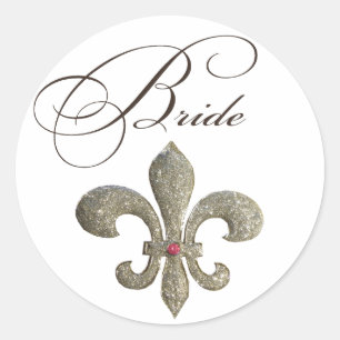Fleur de lis NOLA Bride Bling Classic Round Sticker