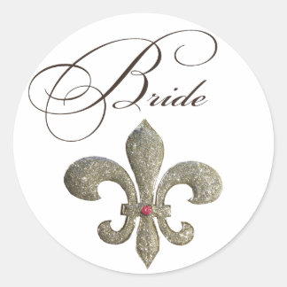 Fleur de lis NOLA Bride Bling Classic Round Sticker