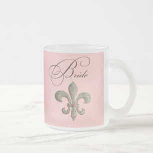 Fleur de lis NOLA Bride Bling Frosted Glass Coffee Mug