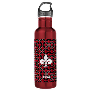 Fleur-de-Lis on Black & Red Chequered 710 Ml Water Bottle