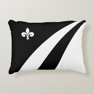 Fleur de lis on black & white waves decorative cushion