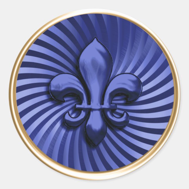Fleur de Lis on Blue Background Classic Round Stic Classic Round Sticker (Front)