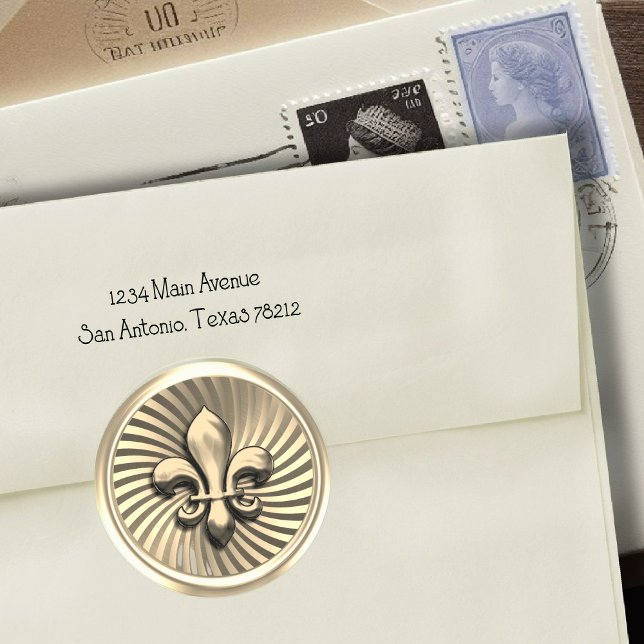 Fleur de Lis on Gold Background Classic Round Sticker (Creator Uploaded)