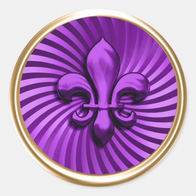 Fleur de Lis on Purple Background Classic Round St Classic Round Sticker (Front)